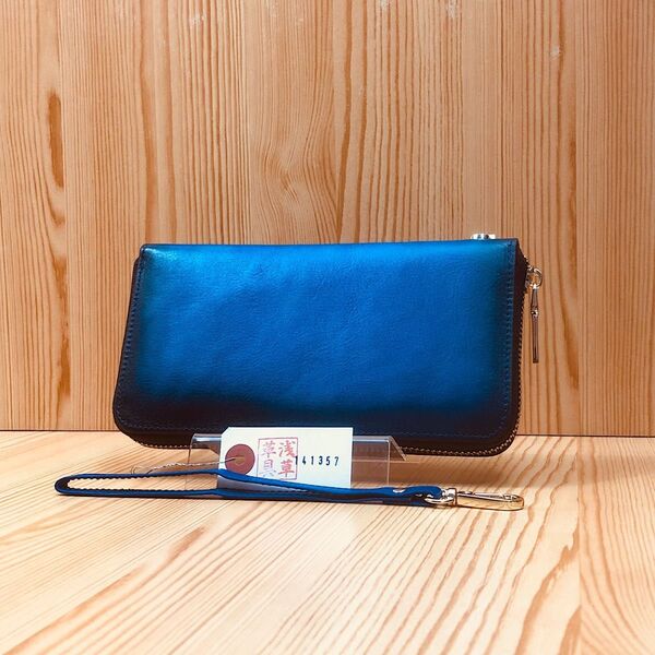 【浅草革具】メンズ 財布 長財布 ラウンドファスナー 牛革 ヌメ革 ハンドメイド ロングウォレット 新品 未使用