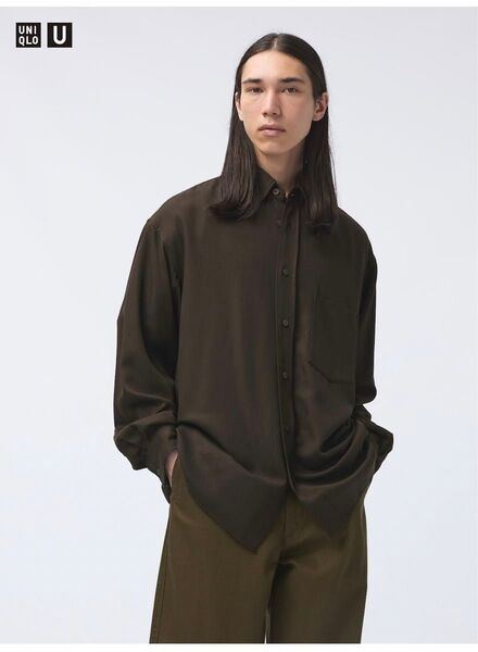 UNIQLO U ドレープシャツ長袖 38DARK BROWN Sサイズ