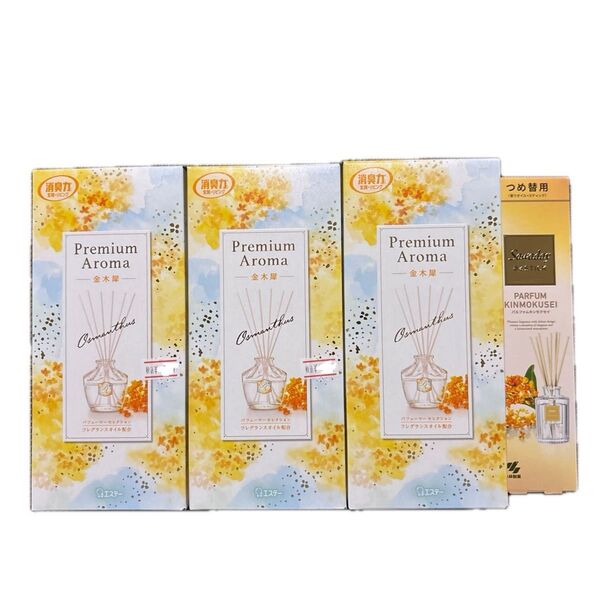 小林製薬 サワデー つめ替え用 芳香剤 ルームフレグランス 1個, エステー消臭力 プレミアムアロマ スティック 金木犀 3個