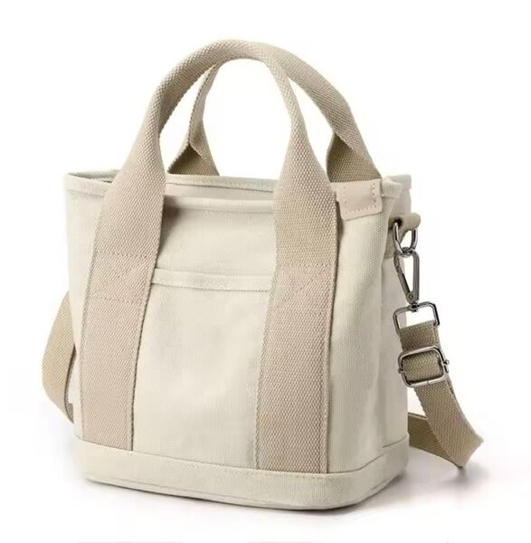 【新品・即日発送】トートバッグ キャンバス 2way ミニトートバッグ 肩掛け ベージュ 帆布 大容量