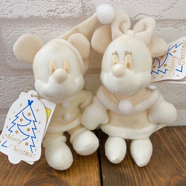 ディズニー ミッキー ミニー ぬいぐるみバッジ ホワイト クリスマス ぬいば