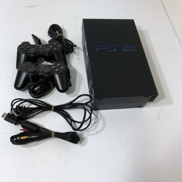 動作確認済み/送料無料 ミッドナイトブラック SONY PS2 プレイステーション2 SCPH-50000 本体 コントローラー×2点 AAL0501大4137/0530