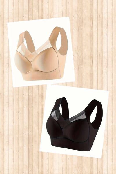 新品★2点セットソリッド ワイヤレス・アイスシルクブラジャー★肌色&黒