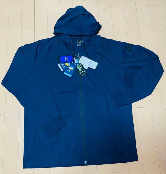 【タグ付き】MIZUNO パーカー ネイビー 2XL 軽量 消臭 撥水 綿100%