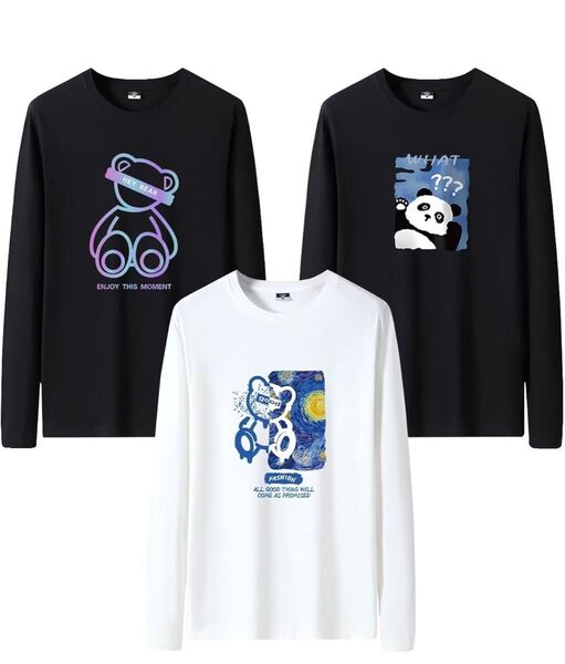 新品メンズ 長袖 Tシャツ 3枚組 大きいサイズ 綿100% インナーシャツ 速乾性 ティーシャツ メンズ 服 春夏秋冬
