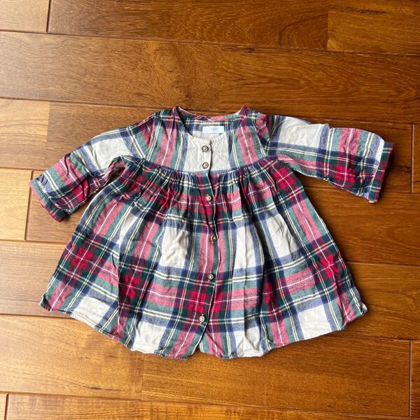 next ネクスト ワンピース 長袖 チュニック チェック柄 6-9m 70 ベビー