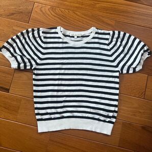 トゥービーバイアニエスベー to b. by agnes b ニット 半袖 ボーダー ホワイト ブラック リボン TUサイズ