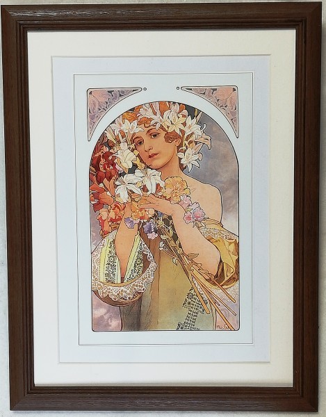 ● Mucha-Früchte und Blumen (Blumen) versetzte Reproduktion, Holzrahmen inklusive, Sofortkauf. ●, Kunstwerk, Malerei, Porträt