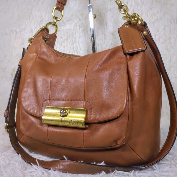 COACH コーチ 2way ショルダーバッグ トート ハンドバッグ ゴールド金具 フラップ バック レザー 本革 レディース