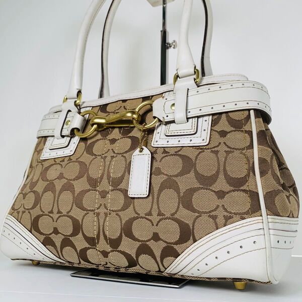 美品 COACH コーチ ハンドバッグ トートバッグ シグネチャー レザー 肩掛け レディース