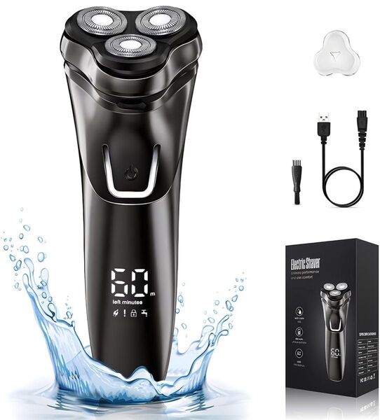 シェーバー メンズ LEDディスプレイ付き 電気シェーバー 髭剃り 電動 回転式 2段階調節 電動シェーバー 低騒音 IPX6防水