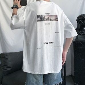 メンズ サンセット バックプリント 半袖 Tシャツ 韓国 ホワイト