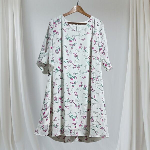 チュニック 花柄 ワンピース インド フリーサイズ X XL XXL 3XL パンジャビ トップス フラワー 輸入