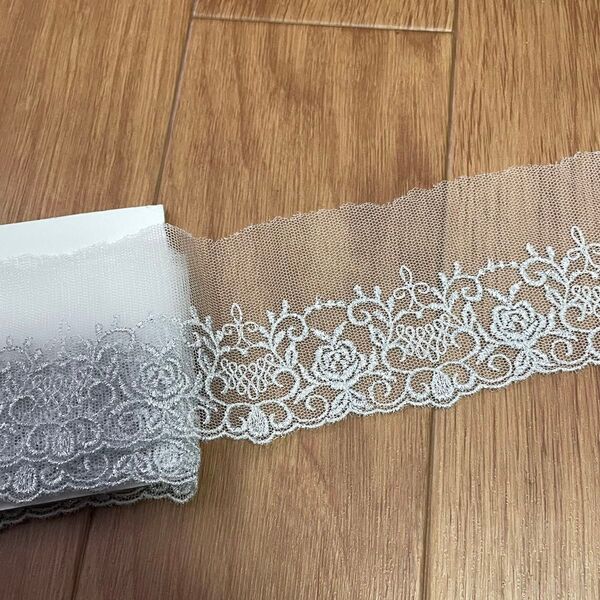 【日本製】銀ラメチュールレース3.8m幅6.5cm刺繍の綺麗なシルバーレース,衣装,ダンス,バレエ,舞台