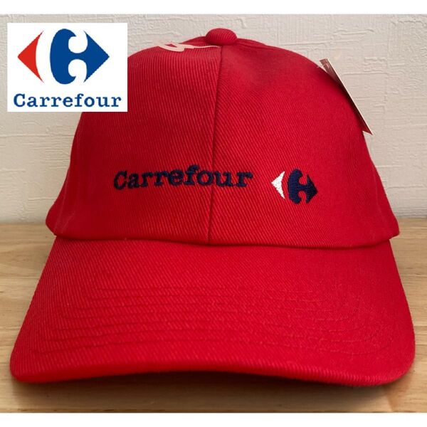 レア 新品 Carrefour カルフール スタッフ キャップ レッド 赤 レディース 帽子 フランス スーパー