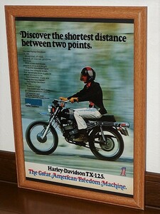 1972年 U.S.A. '70s ビンテージ 洋書雑誌広告 額装品 AMF Harley-Davidson TX125 ハーレーダビッドソン // アエルマッキ　（A4サイズ）