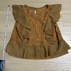 クリア clear レース フリル ベージュ 茶色 ブラウン トップス