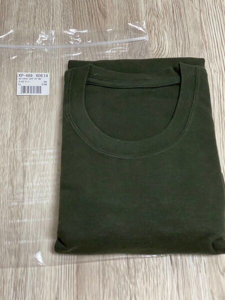 ☆再出品☆やや厚手・綿100%柔肌着☆スマートタッチ8分袖クルーネック・秋冬メンズTシャツ※LLサイズ※アースグリーン※値下げ不可