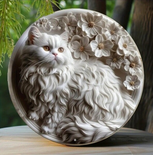猫の壁飾り メタルウォールアート 白猫ロングB 猫の雑貨 HANAKO