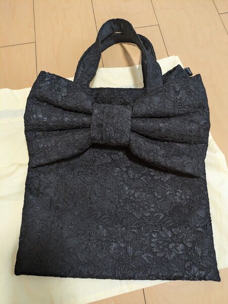 ミュゲリボンバッグ 黒 レース柄 muguet ブラック リボン