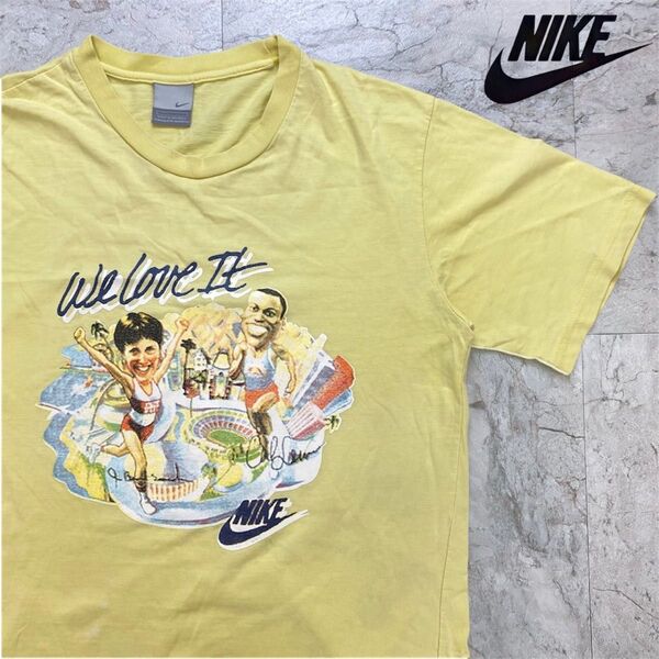 希少★ ナイキ Tシャツ XS メンズ レディース 黄色 半袖 前面プリント ヴィンテージ トップス イエロー NIKE