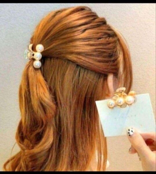 キラキラ韓国ヘアアクセサリー ミニバンズクリップ パールミニクリップ 可愛いバンズクリップ ゴールド 上品 、フォーマル
