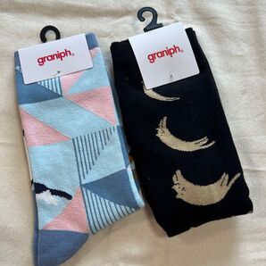 グラニフ 靴下 Sサイズ 2足セット ソックス ピールオフ&ヘンスヴェリム graniph 猫 アストロキャット アクスタ