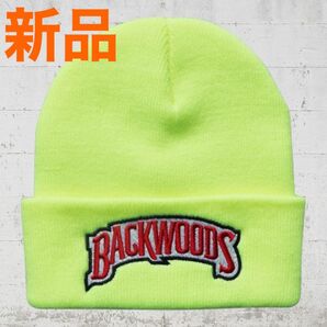 【新品未使用】バックウッズ ワッペン ニット帽 ビーニーCAP ネオンイエロー