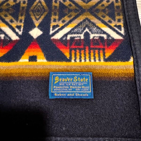 PENDLETON Beaver State 大判 ブランケット 毛布 ネイティブ柄 USA製 ウール コットン ネイビー系