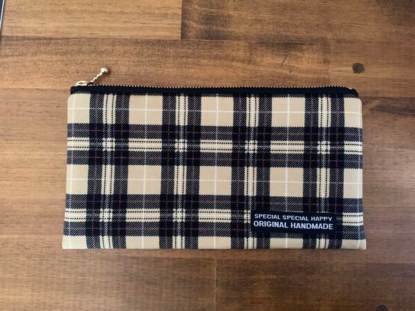 イエローベージュ系 チェック オックス お札 ペンケース お財布 マルチ ポーチ ハンドメイド