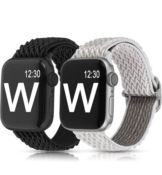 【2個付き】 Apple アップルウォッチ バンド 42/44/45/49mm シリーズSE/8/7/6/5/4/3/2対応 ナイロン製弾性バンド (ブラック+ホワイト)