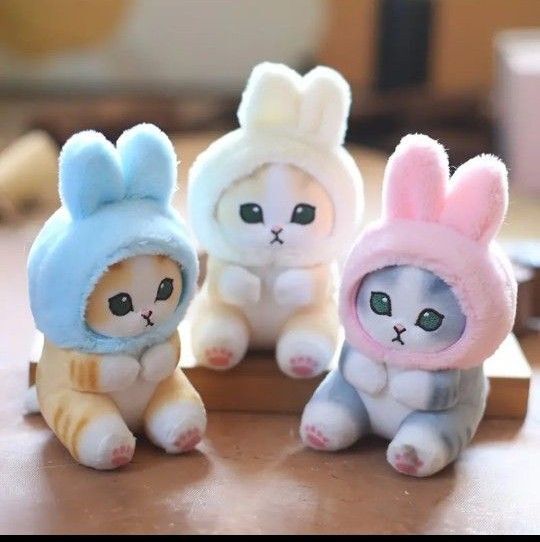 ねこちゃん ぬいぐるみ キーホルダー うさ耳 3体