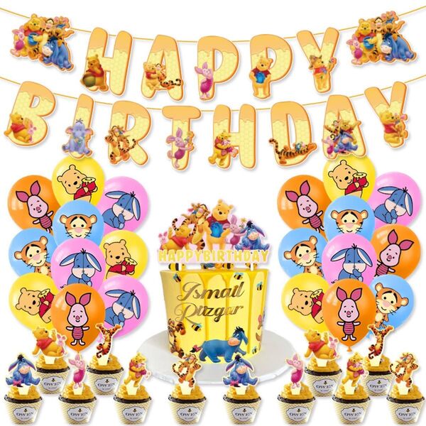 送料無料 誕生日 バルーン プーさん 風船happybirthday ガーランド バースデー 飾りつけ ケーキトッパー