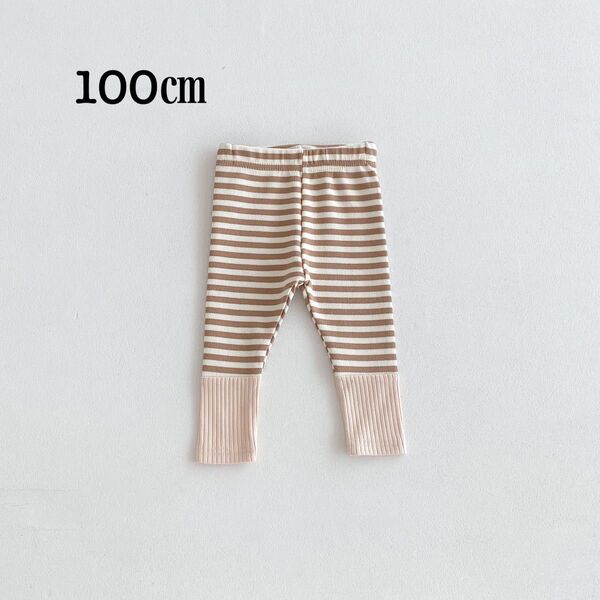 子供用 スパッツ レギンス 100㎝ ボーダー ベージュ 女の子 男の子