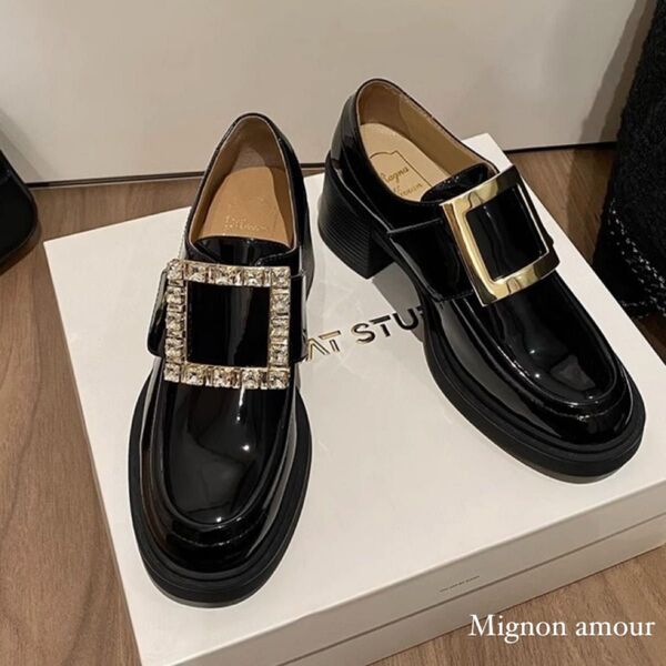 ビジュー付き ローファー 厚底 ヒール