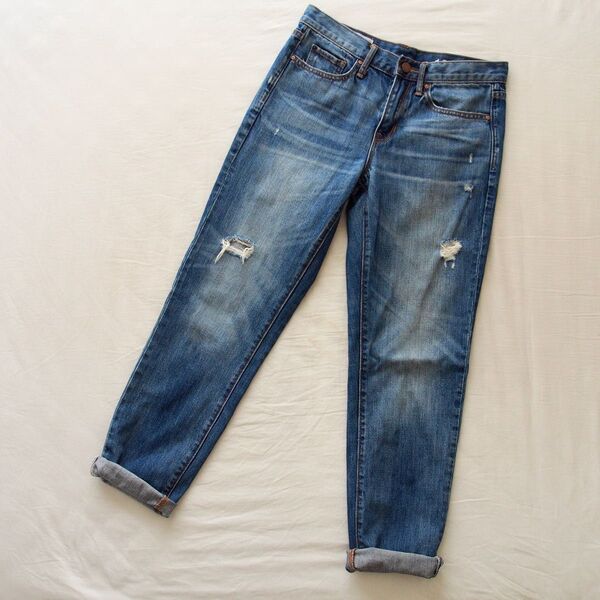 GAP ボーイフレンドデニム ブルー 25 クロップド ダメージ ブルー