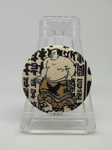 ○コンパクトミラー○お相撲さん柄○ハンドメイド 手鏡 缶バッジ 綿100%生地