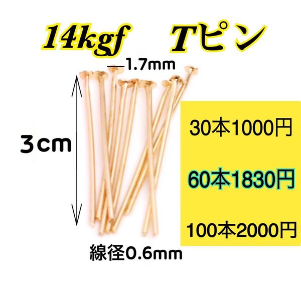【60本 3cm】14kgf(フィルド)Tピン ハンドメイドピアスやネックレス