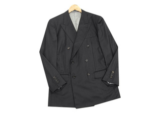 極美品★Ermenegildo Zegna*エルメネジルドゼニア★イタリー製★春～秋★艶黒系★ロゴボタン*6B*テーラード*ダブルジャケット*L相当/メンズ