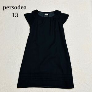 美品persodeaペルソディア シフォンワンピース黒ブラック肩フリル13号XL相当 半袖