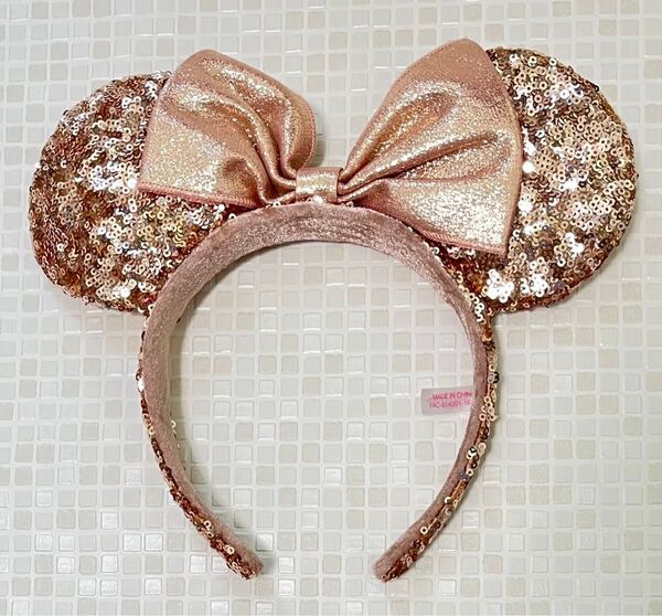 【美品】TDR ミニー スパンコール カチューシャ ピンクゴールド Disney