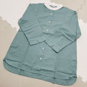 新品 レディース インド綿 スタンドカラーシャツ ミントカラー 綿100% M