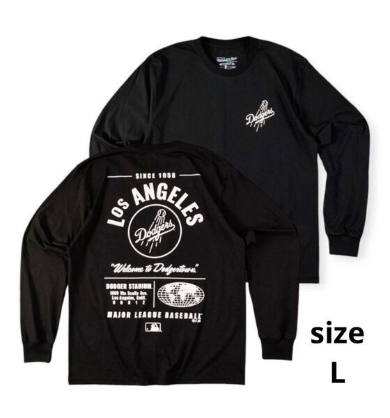 LA ドジャース チームロゴ 長袖 ロンTシャツ Lサイズ 黒 ベースボール メジャー スポーツ観戦 送料無料