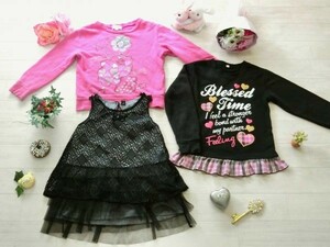 マザウェイズ motherways★Party Pick パーティーピック★110‐120㎝女の子セット♪ラメ＆ラインストーン☆プードル＊レースワンピース