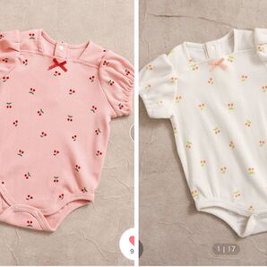 2セット 女の子 新品未使用 apres les coursスクエアネックパフ袖ボディースーツ 80センチ プティマイン