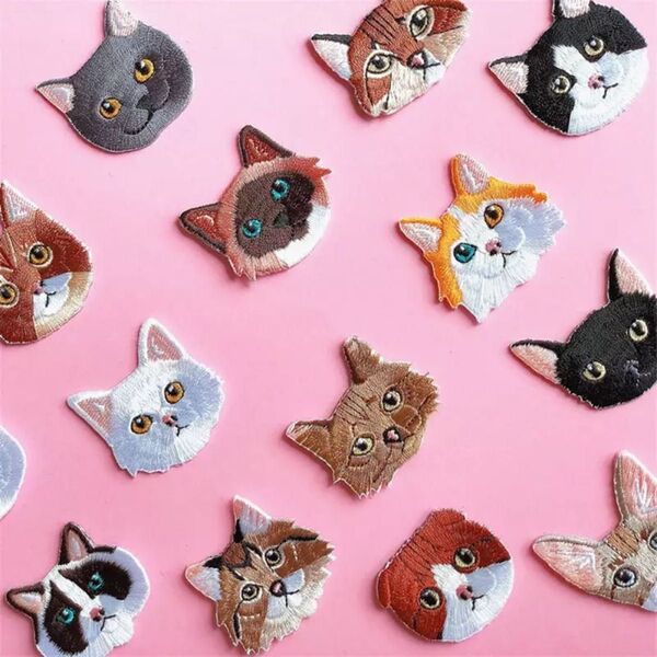 刺繍 猫 ワッペン アップリケ ネコ パーツ アイロン接着 猫グッズ 15種 セット アイロンワッペン ハンドメイド 手芸 新品