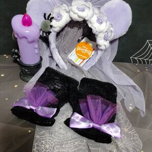 【セット】ディズニー ハロウィーン 花嫁 カチューシャ & レース手袋 & ろうそくライト