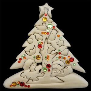 新品 クリスマスツリー スワロフスキー付き サンタクロース 立体パズル 木のおもちゃ 知育玩具 積み木 木製パズル インテリア オーナメント