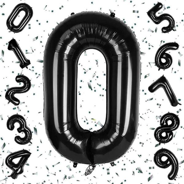 《ナンバー 0》 数字バルーン ブラック アルミ風船 誕生日 90cm