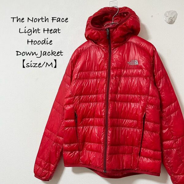 美品★The North Face/ザ ノースフェイス★ライトダウンジャケット★ヒートフーディー★レッド/赤★M